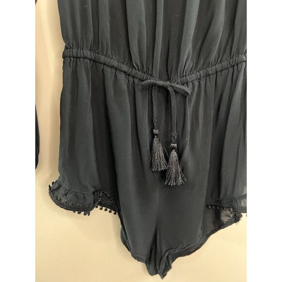 Victoria's Secret Body Black Long Sleeve Pompom Trim Tassel Romper XS X-Small - Picture 2 of 4